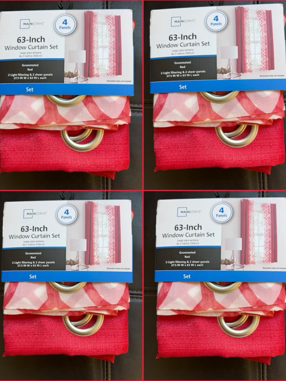 Mainstays Red and Cream Grommet-Top 4-Panel Curtain Set